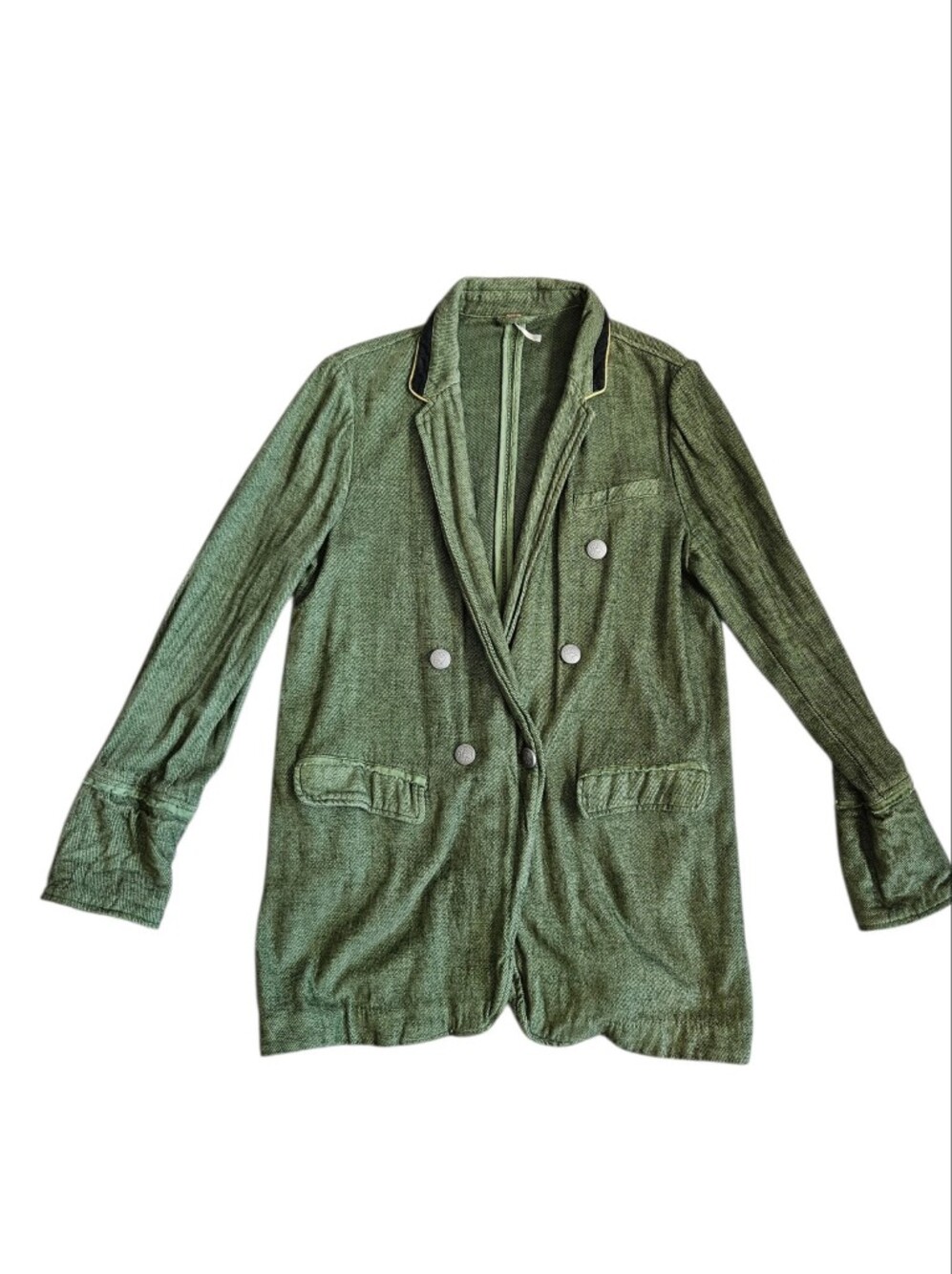 Free People Double Breasted Oversized Longline Jacket Sz Lg Green Military